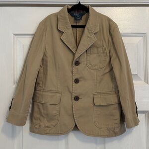Polo Ralph Lauren Khaki Blazer Sport Coat Boys 5 tartan plaid detail